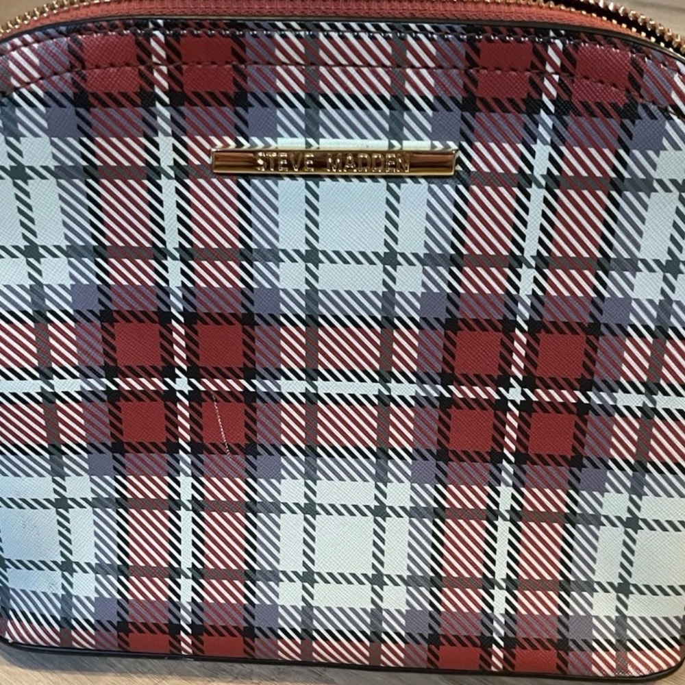 Steve Madden red plaid crossbody bag with gold chain 10x8x5 - Picture 3 of 6